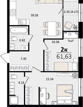 2-к квартира, вторичка, 62м2, 14/13 этаж