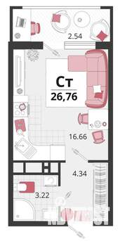 Студия квартира, вторичка, 27м2, 2/18 этаж