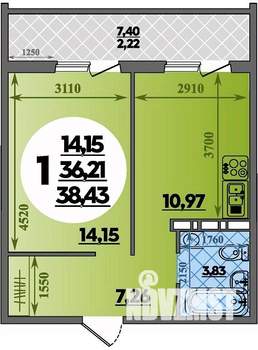 1-к квартира, строящийся дом, 38м2, 13/16 этаж