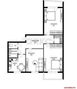 3-к квартира, вторичка, 70м2, 1/9 этаж