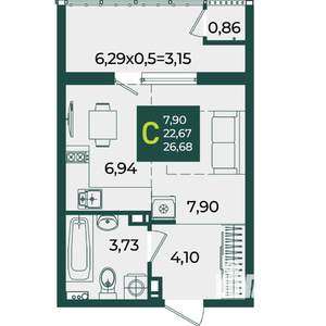 Студия квартира, вторичка, 27м2, 10/18 этаж