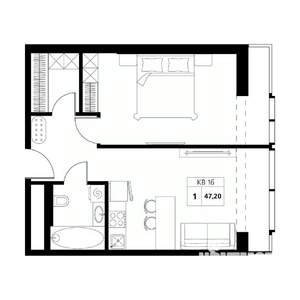 2-к квартира, строящийся дом, 47м2, 14/19 этаж