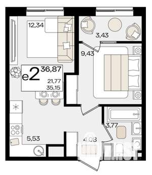 1-к квартира, вторичка, 37м2, 6/10 этаж
