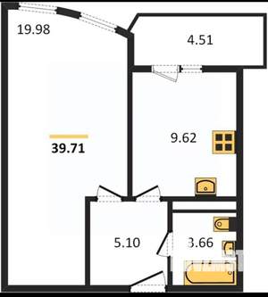 1-к квартира, вторичка, 40м2, 21/22 этаж