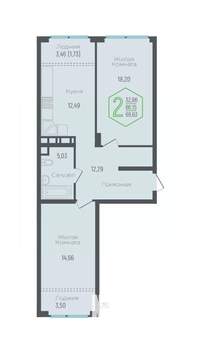 2-к квартира, вторичка, 68м2, 11/24 этаж