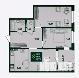 3-к квартира, вторичка, 66м2, 15/18 этаж