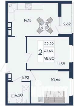 2-к квартира, вторичка, 49м2, 8/18 этаж
