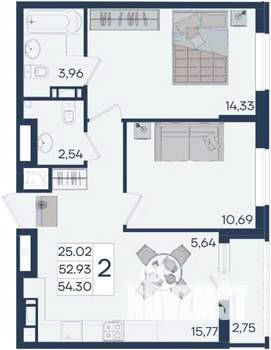 2-к квартира, вторичка, 54м2, 8/18 этаж