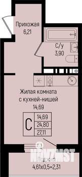 Студия квартира, вторичка, 27м2, 8/15 этаж