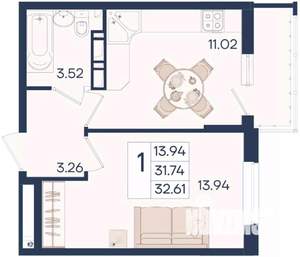1-к квартира, вторичка, 33м2, 4/18 этаж