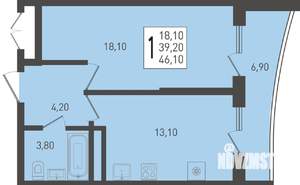 1-к квартира, строящийся дом, 46м2, 22/24 этаж