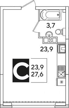 Студия квартира, вторичка, 28м2, 3/16 этаж