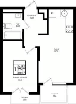 1-к квартира, вторичка, 40м2, 8/10 этаж