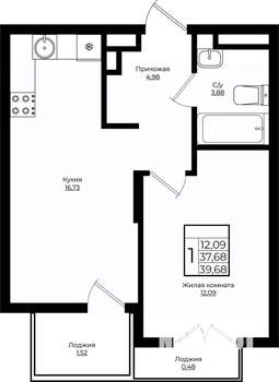 1-к квартира, вторичка, 40м2, 7/9 этаж
