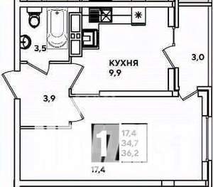 1-к квартира, вторичка, 36м2, 9/24 этаж