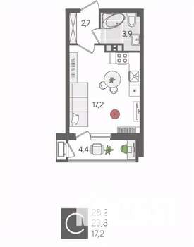 Студия квартира, вторичка, 28м2, 8/24 этаж