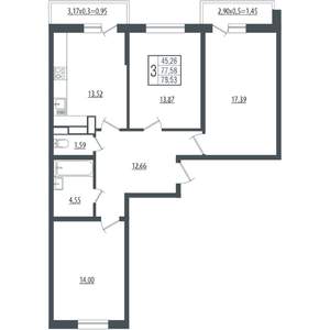 3-к квартира, вторичка, 79м2, 17/18 этаж