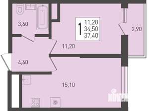 1-к квартира, строящийся дом, 37м2, 9/24 этаж