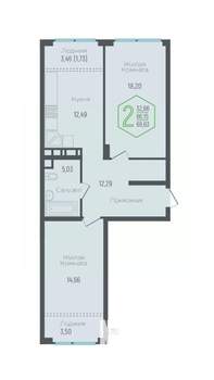 2-к квартира, вторичка, 68м2, 12/24 этаж