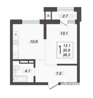 1-к квартира, вторичка, 36м2, 10/12 этаж