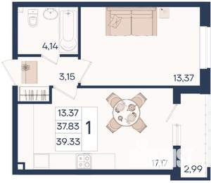 1-к квартира, вторичка, 39м2, 2/18 этаж