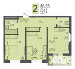 2-к квартира, вторичка, 57м2, 5/18 этаж