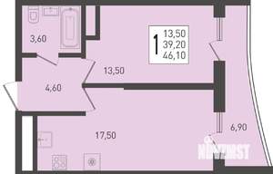 1-к квартира, строящийся дом, 46м2, 21/24 этаж
