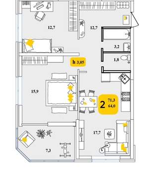 1-к квартира, вторичка, 71м2, 24/24 этаж