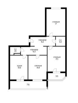 3-к квартира, вторичка, 82м2, 6/14 этаж