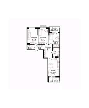 3-к квартира, вторичка, 82м2, 8/23 этаж
