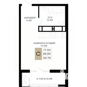 Студия квартира, вторичка, 30м2, 5/23 этаж