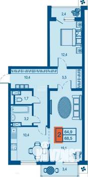2-к квартира, вторичка, 69м2, 9/23 этаж
