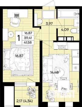 1-к квартира, вторичка, 42м2, 2/18 этаж