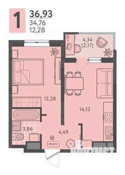 1-к квартира, вторичка, 37м2, 8/18 этаж