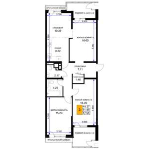 3-к квартира, строящийся дом, 87м2, 15/16 этаж