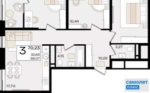 3-к квартира, вторичка, 70м2, 2/18 этаж