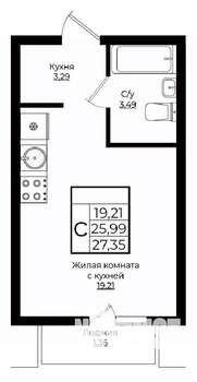 Студия квартира, вторичка, 27м2, 7/9 этаж