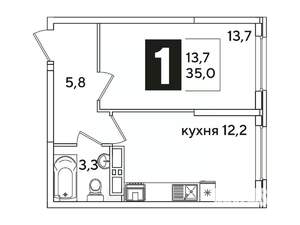 1-к квартира, вторичка, 35м2, 12/16 этаж