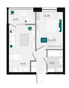 1-к квартира, вторичка, 36м2, 7/18 этаж