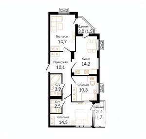3-к квартира, вторичка, 74м2, 1/9 этаж