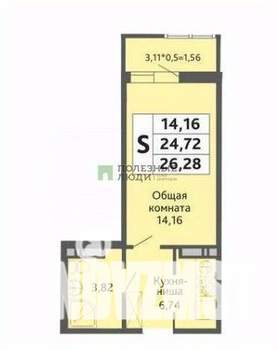 Студия квартира, вторичка, 23м2, 12/18 этаж