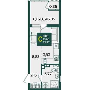 Студия квартира, вторичка, 23м2, 9/18 этаж