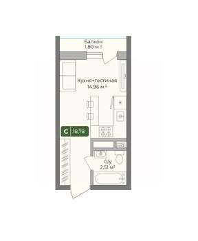 Студия квартира, вторичка, 19м2, 8/10 этаж