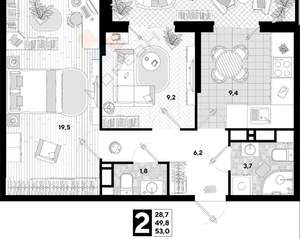2-к квартира, вторичка, 50м2, 14/16 этаж