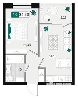 1-к квартира, вторичка, 36м2, 3/18 этаж