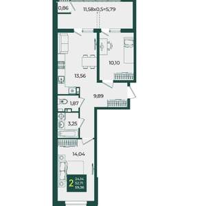 2-к квартира, вторичка, 59м2, 3/18 этаж