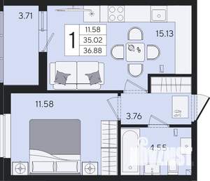 1-к квартира, вторичка, 37м2, 2/8 этаж