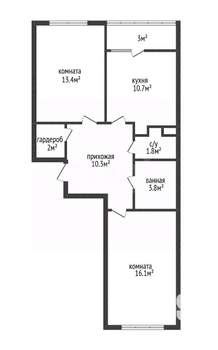 2-к квартира, вторичка, 58м2, 1/12 этаж