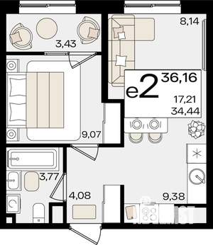 2-к квартира, вторичка, 36м2, 10/16 этаж