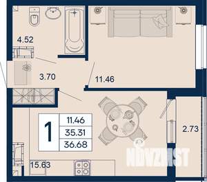 1-к квартира, вторичка, 37м2, 3/18 этаж